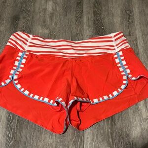 lululemon athletica Red and White Striped Athletic Shorts M